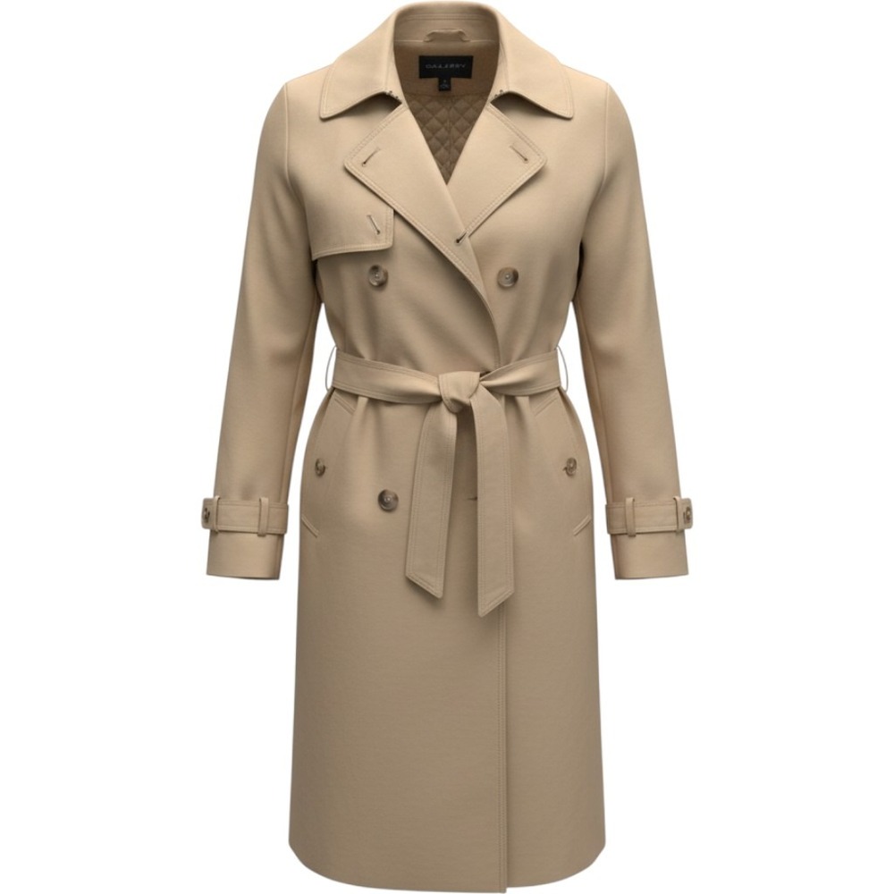 Gallery Womens Tan Beige Double Breasted Belted Trench Coat Quilted Lining Med